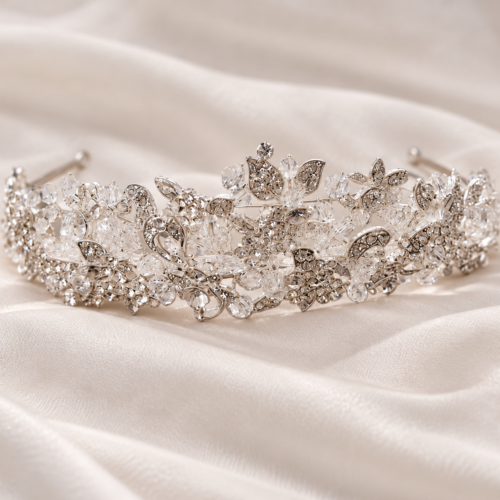 Tiara de cristales en color plateado